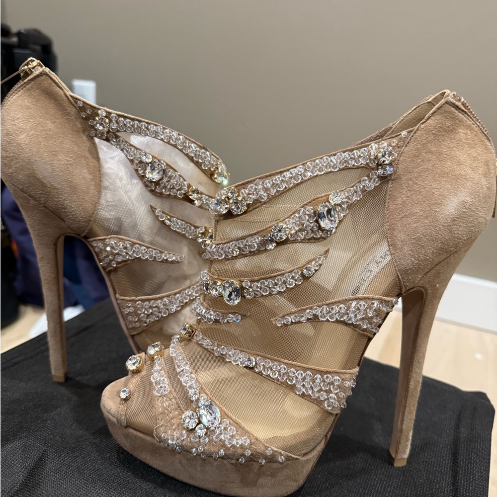 Jimmy Choo Tan Crystal-Embellished Heels
